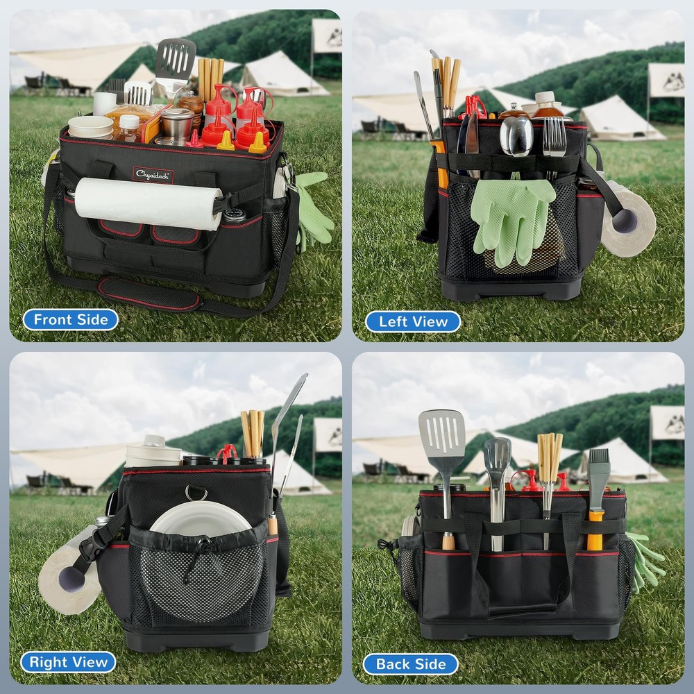 Chyaidach Large Grill Caddy with Hard Bottom, Portable Foldable Griddle black
