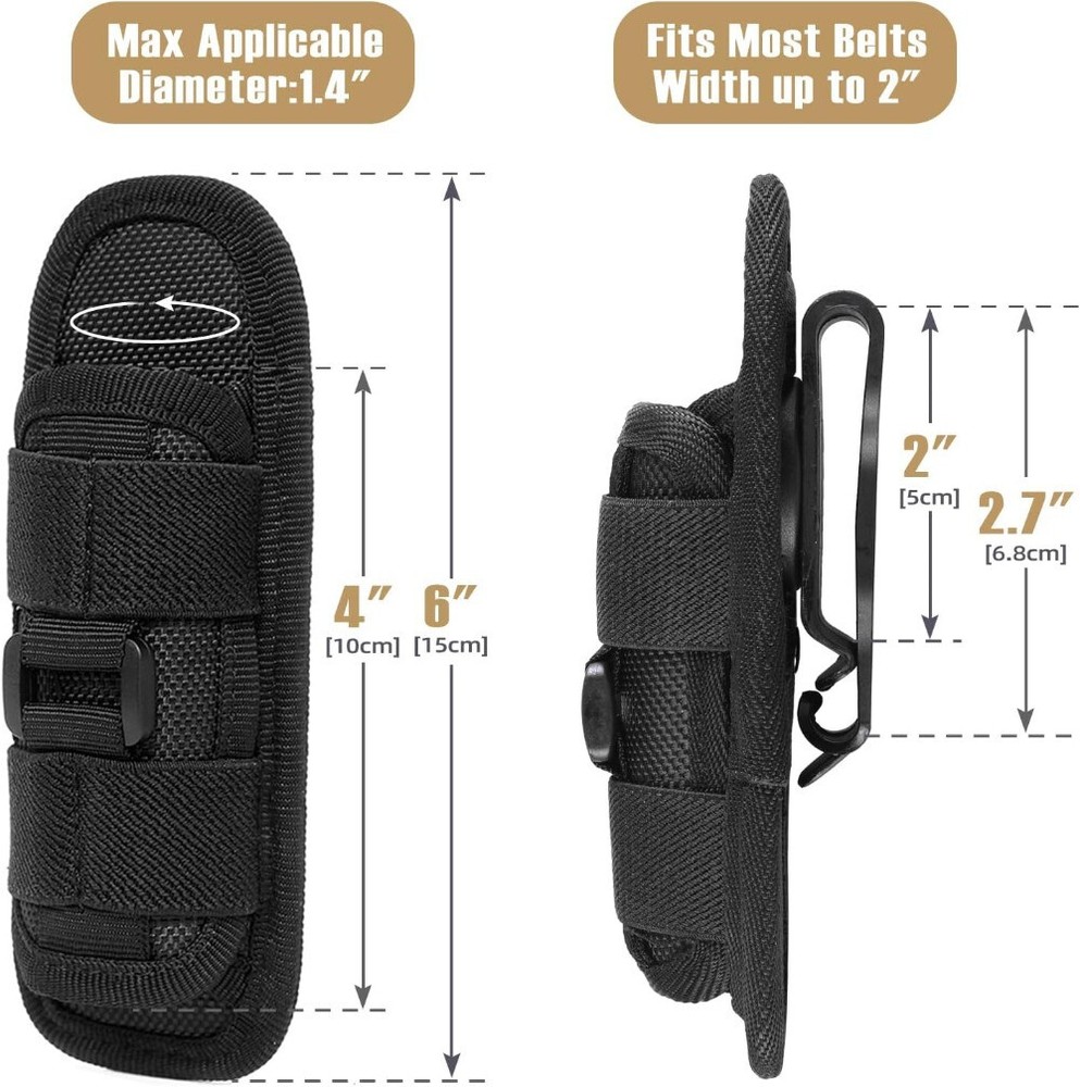 Tactical Flashlight Pouch Holster, Rotatable Flashlight Holder Belt Clip Case
