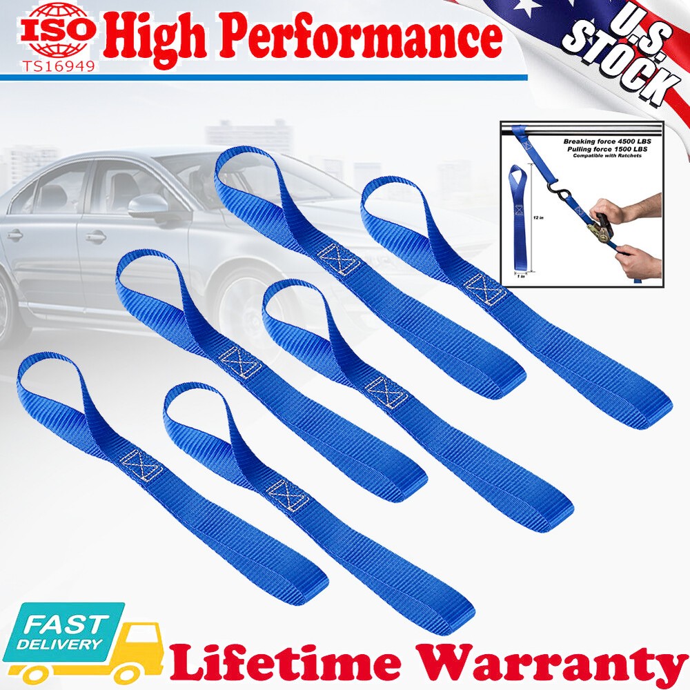6x Soft Loop Tie Down Straps-1500Lbs Load Capacity & 4,500 Lbs Breaking Strength