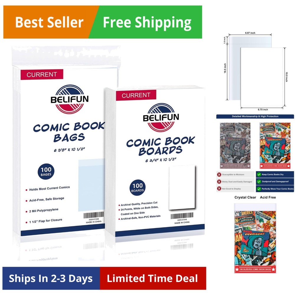 100ct Current Comic - Reusable Boards, Bags 1 1/2" Flap, Clear Protector