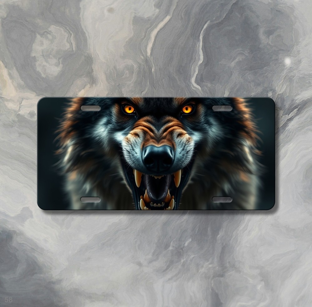 Snarling Wolf License Plate Snarling Design Customizable Front Bumper Plate Spec