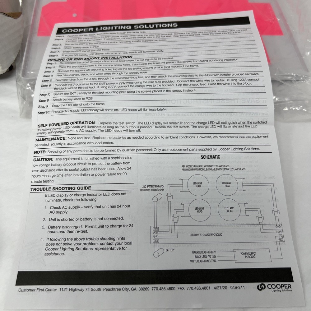 Cooper Lighting APCH7R Self Powered Combination LED Exit Sign All-Pro Plastic