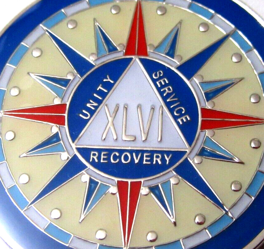 Alcoholics Anonymous medallion year 46 Compass AA Sober Chip token