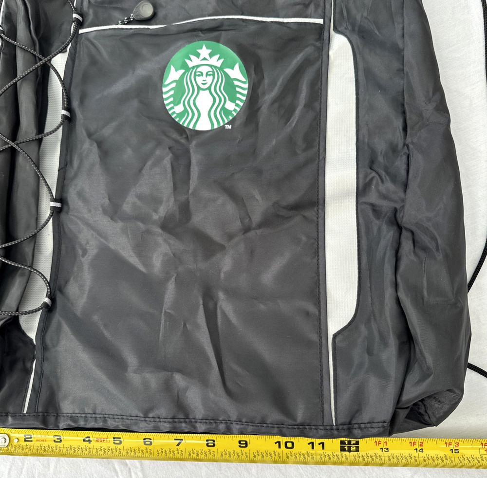 Leed’s Starbucks Logo Drawstring Backpack Cinch Bag Gym Reflective Bungee ￼￼