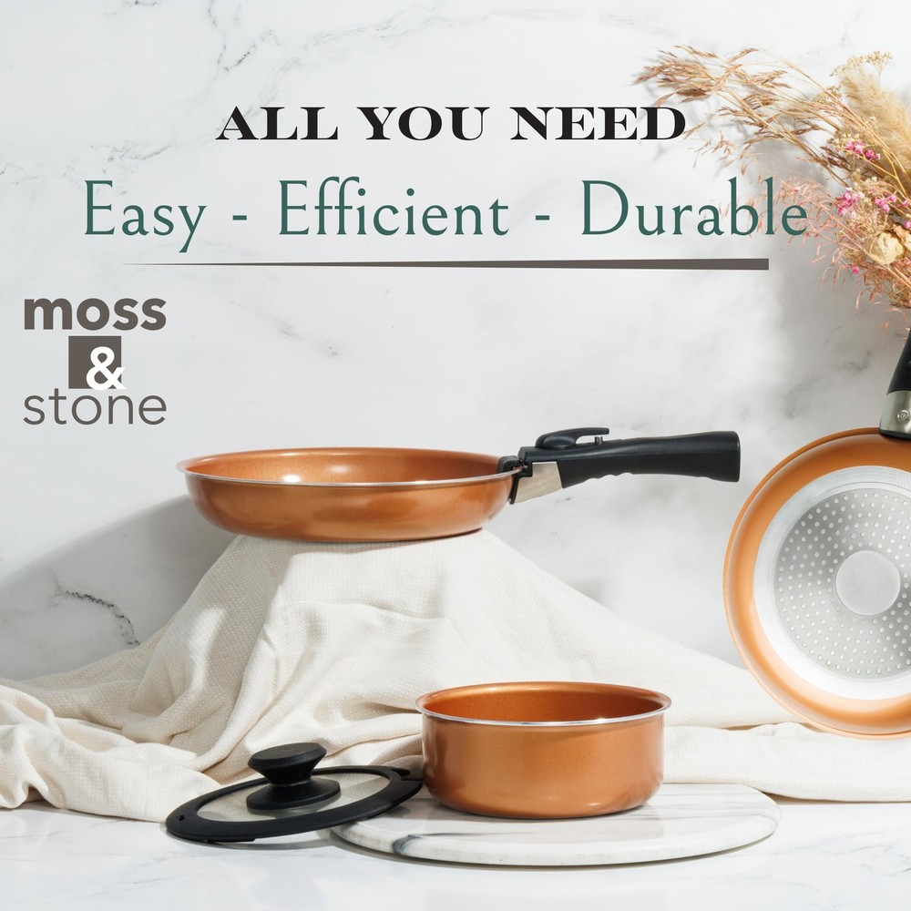 Copper Pots And Pans Set Nonstick, Removable Handle Cookware, Stackable Pots ...