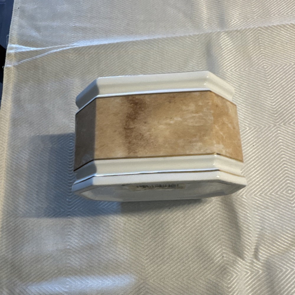 Croscill Carrara Light Brown Marble Porcelain Ware Cover Jar Missing Lid