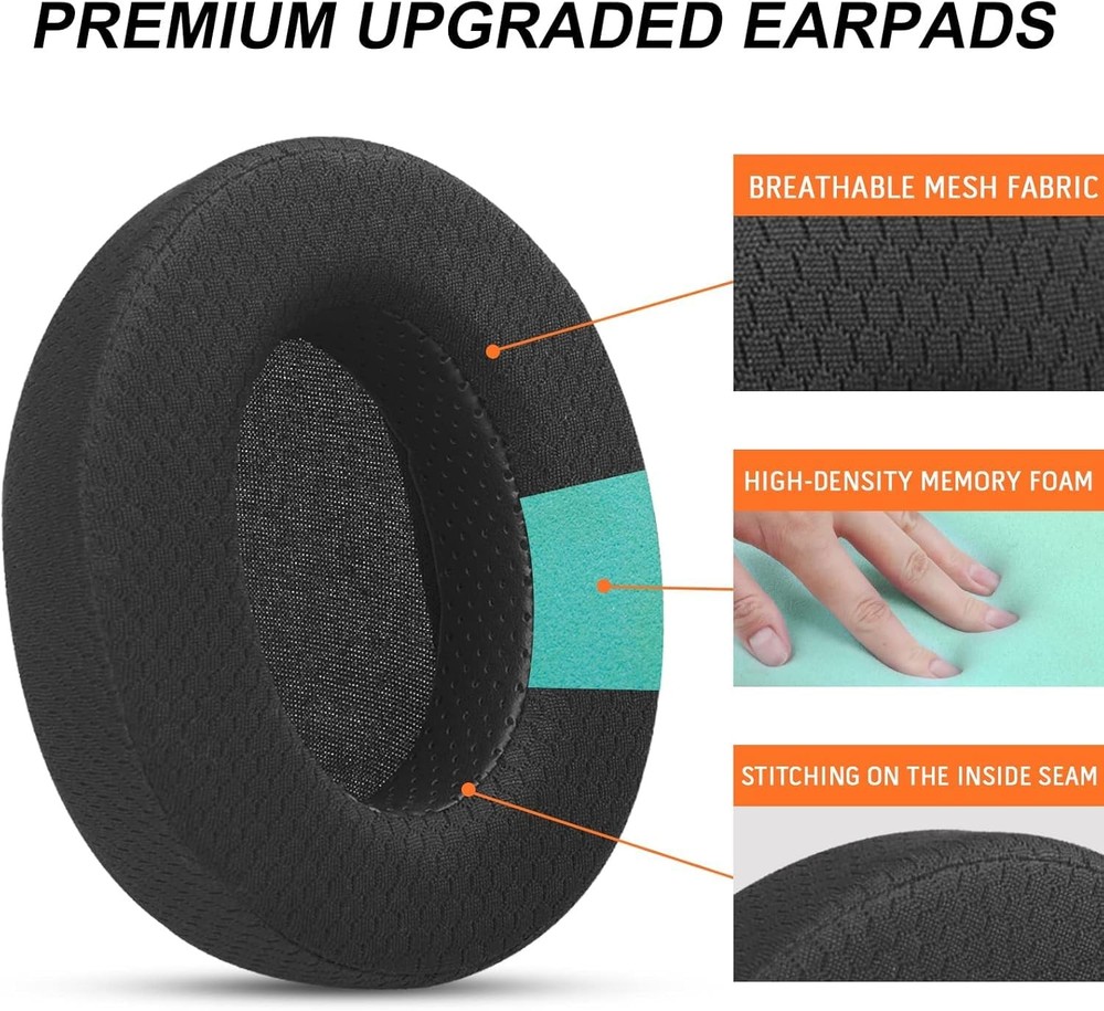 Upgraded Replacement Earpads Cushions for HyperX Cloud/Alpha, Audio Black