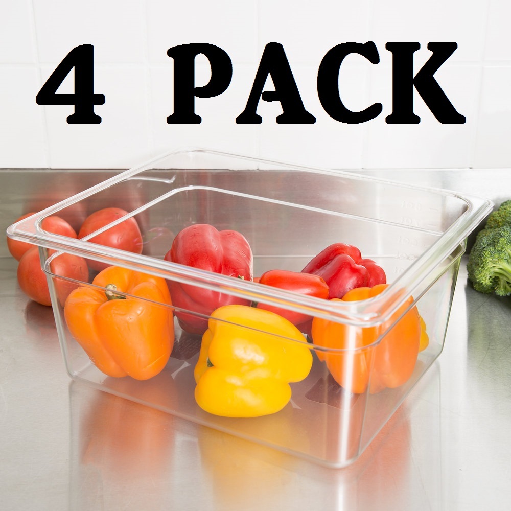 4 PACK Half Size Polycarbonate Clear Plastic 6" Deep Food Prep Table Pan 1/2