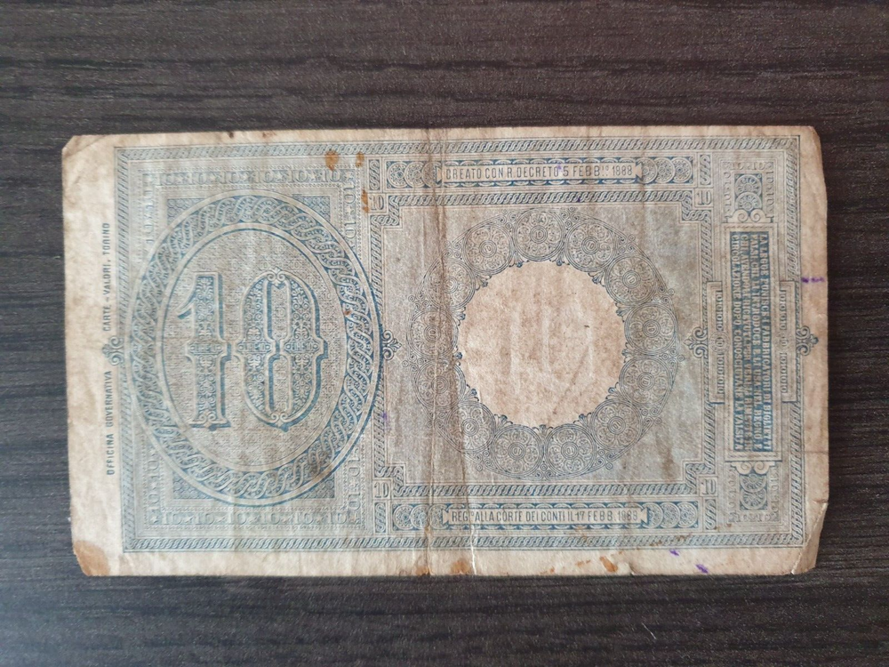 Banknote 10 lire 1888 Italy