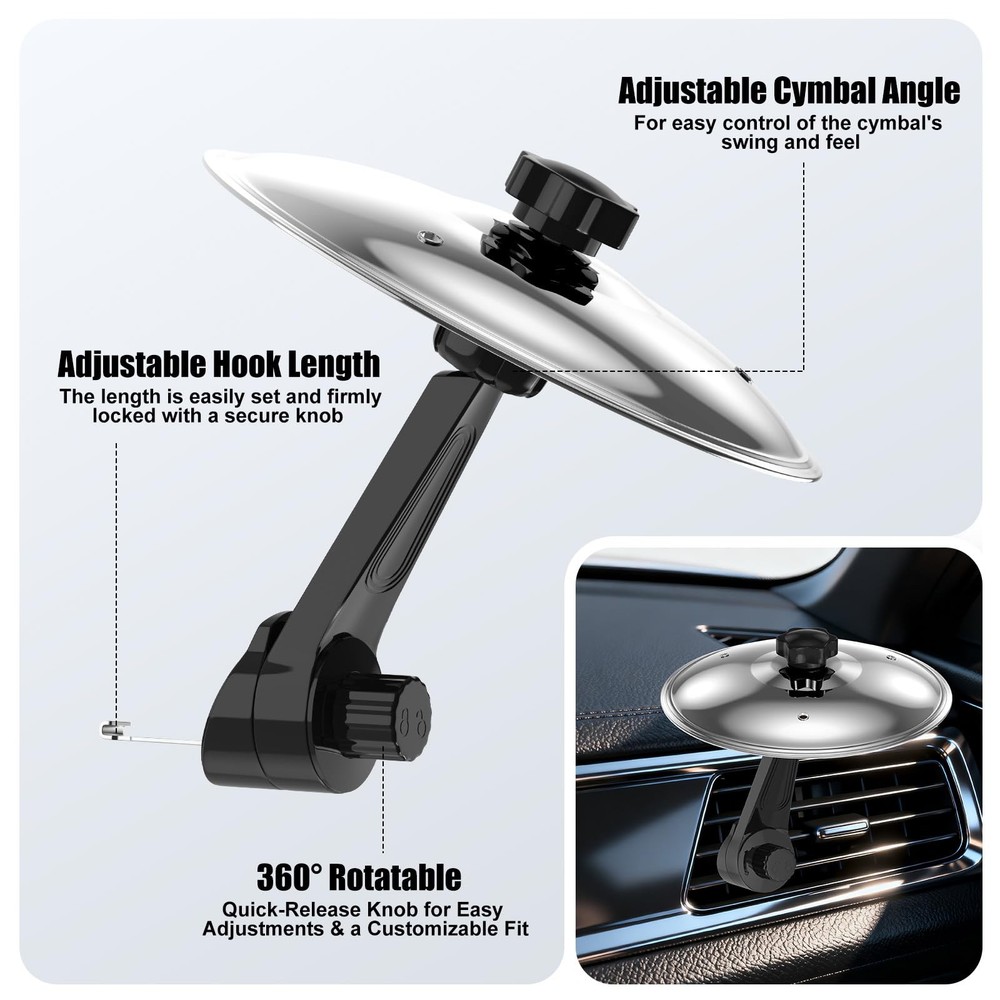 Car Cymbal Air Vent Mini Drum Crash Set Stick Thumb Compact Silver