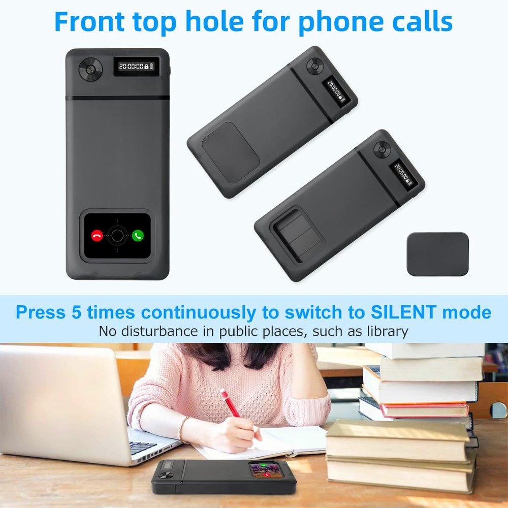 Phone Lock Box with Timer, 90 Day Battery, Quiet Mode, iPhone/Android Compatible