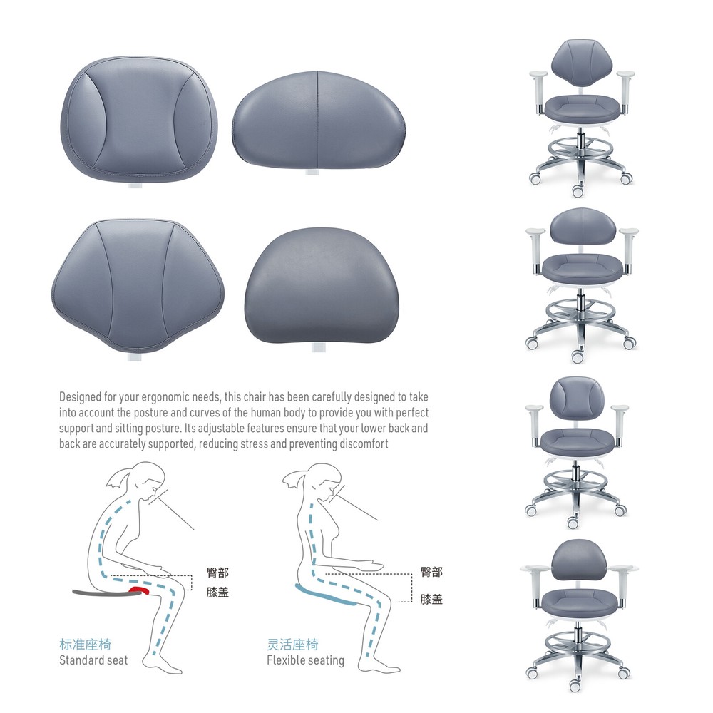 Adjustable Microfiber Leather Cushion Microscope Doctor's Chair+Armrest PLST-084