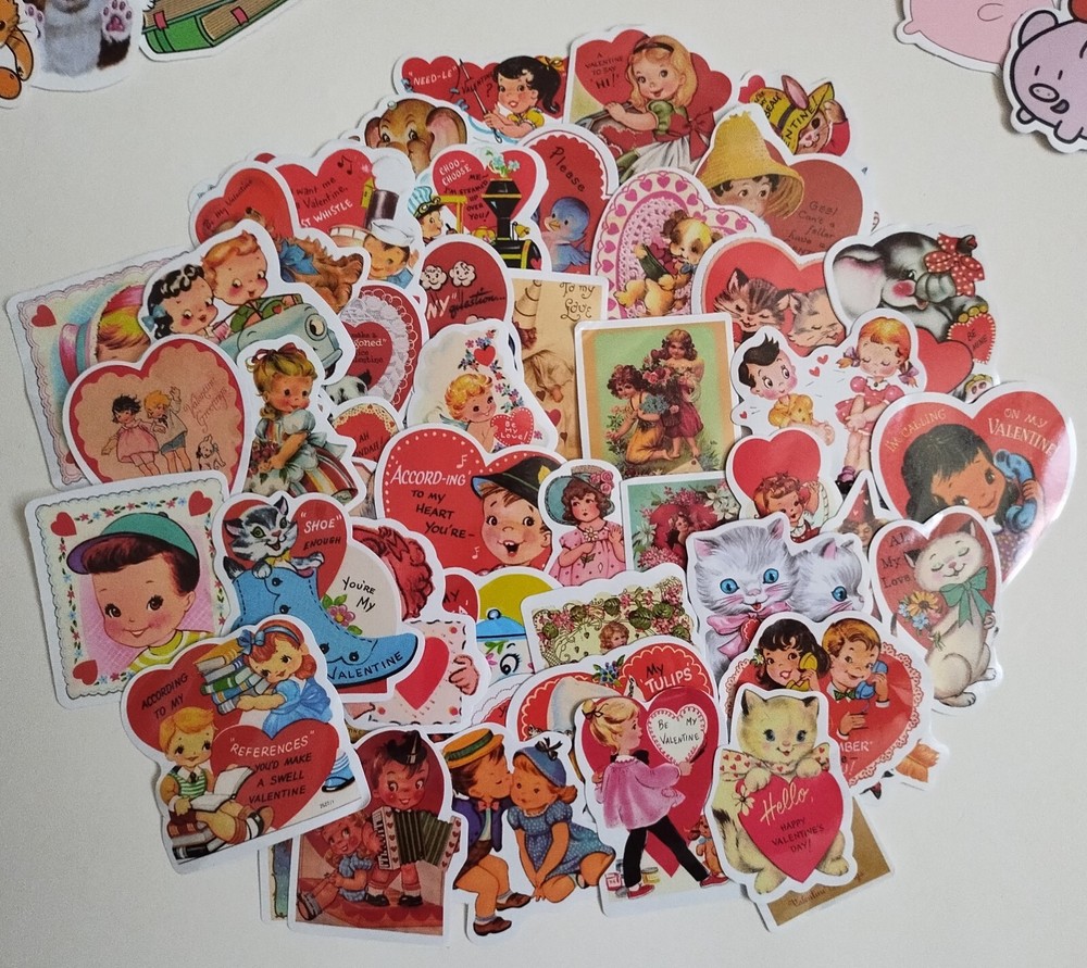 50PC. VINTAGE STYLE VALENTINE'S STICKERS