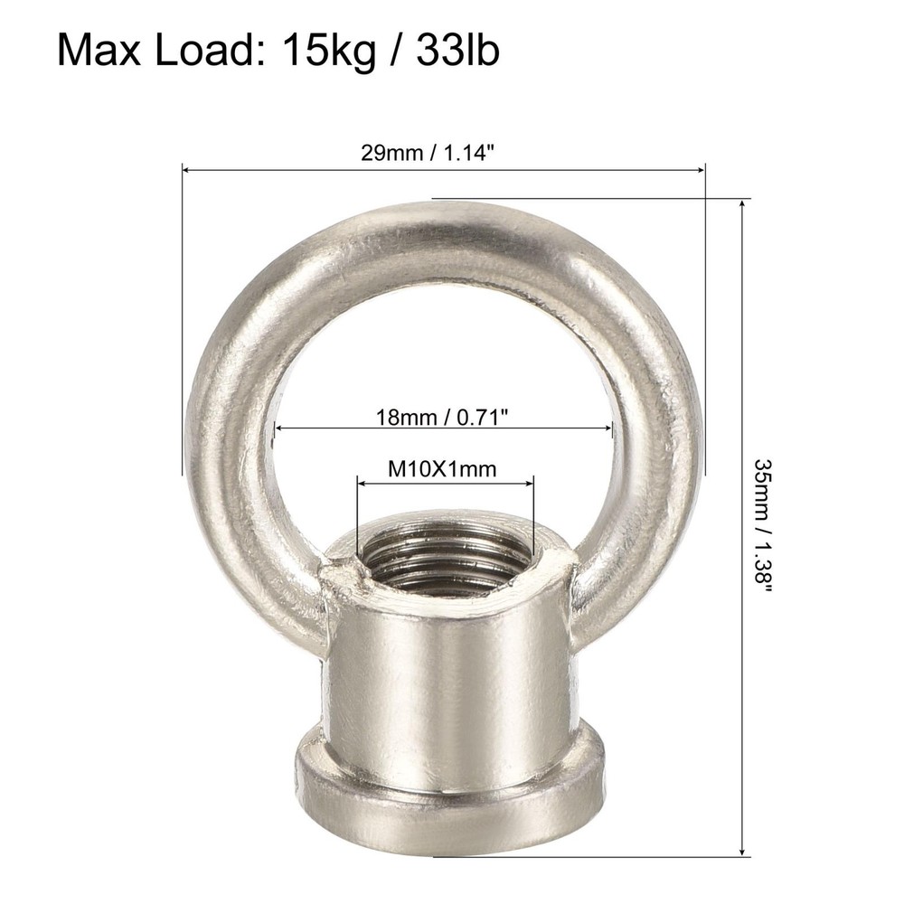 2pcs Eye Nut 15kg Load 29x35mm M10 Thread Female Loop Ring Nickle Color