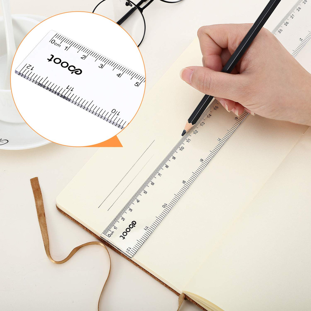 2 Pack Plastic Ruler Straight Ruler Plastic Measuring Tool for Student School Of