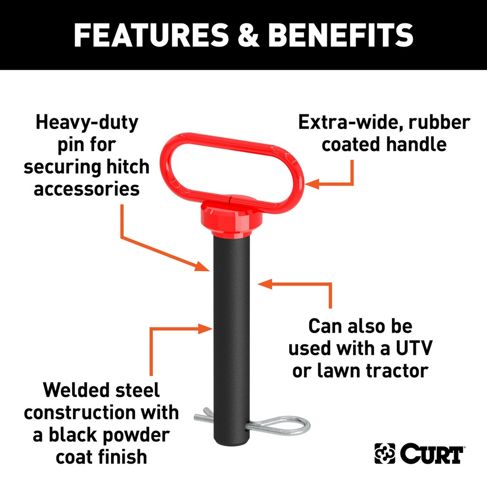 Curt 1" Clevis Pin with Handle and Clip