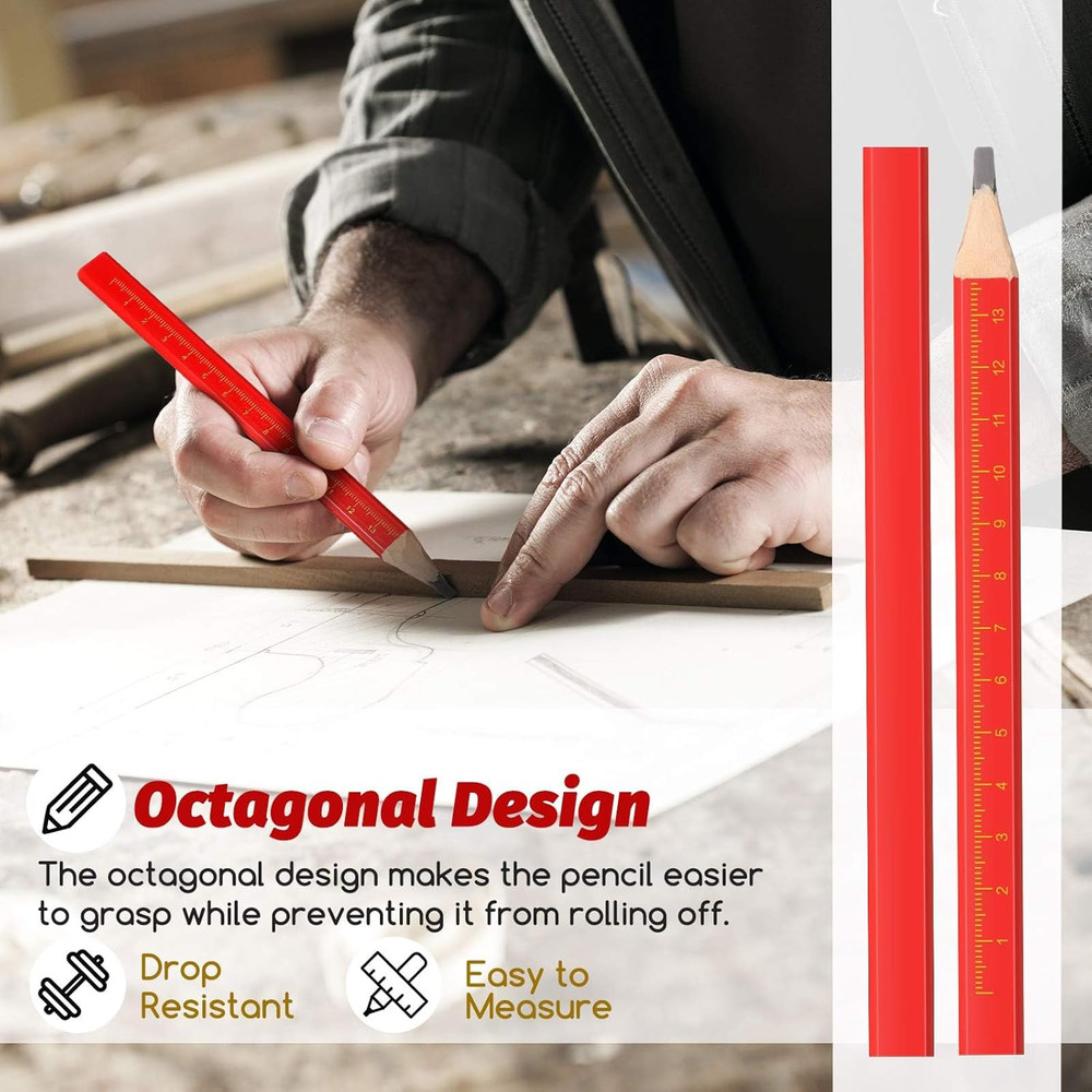 100 Pieces Carpenter Pencils Bulk Octagonal Red Hard Black Carpenter