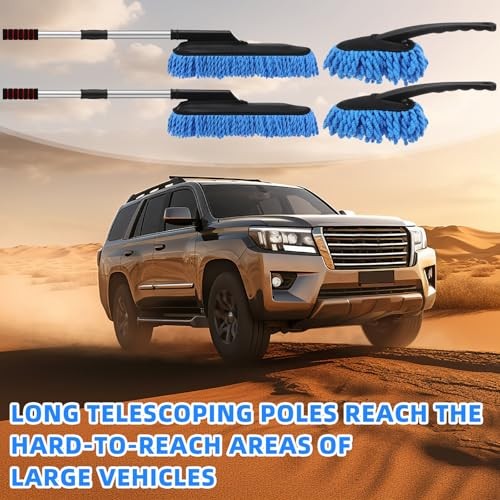 4 Pack Microfiber Car Duster Exterior Scratch Free with Extendable Handle Blue