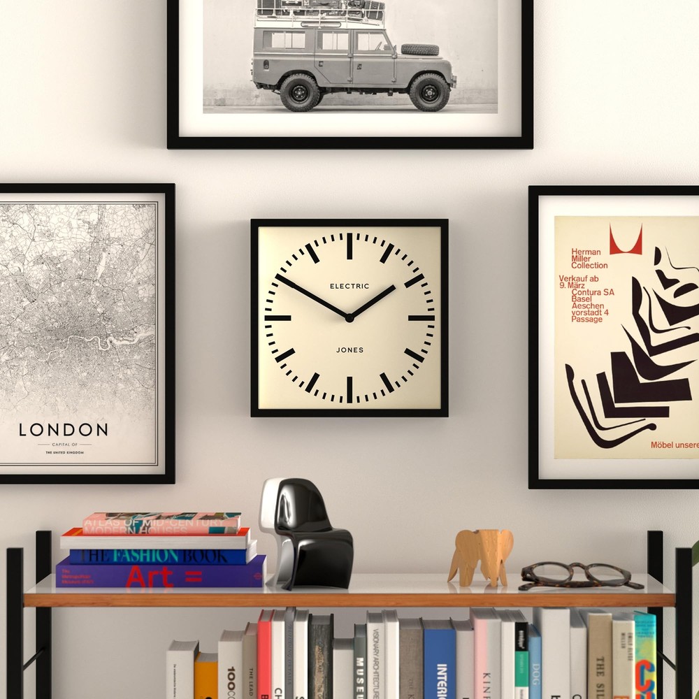 9.8" Black Square Box Wall Clock Station Dial Kitchen Office Decor Modern