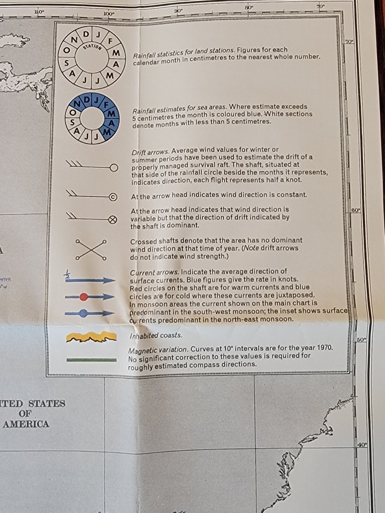 Vintage Hydrographic US Navy Pilot Chart / Atlantic & Eastern Pacific Oceans Map