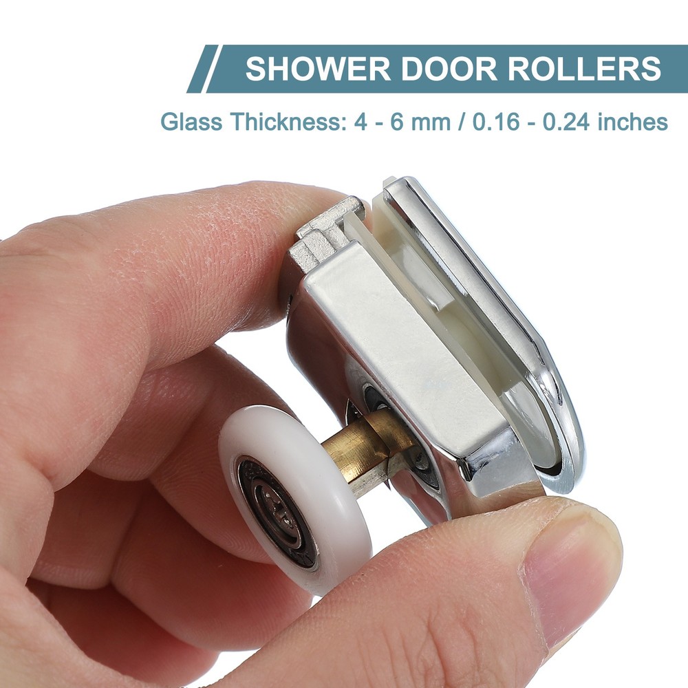 4Pcs 23mm Single Shower Door Rollers Copper Bottom Wheels Pulleys Guide Silver