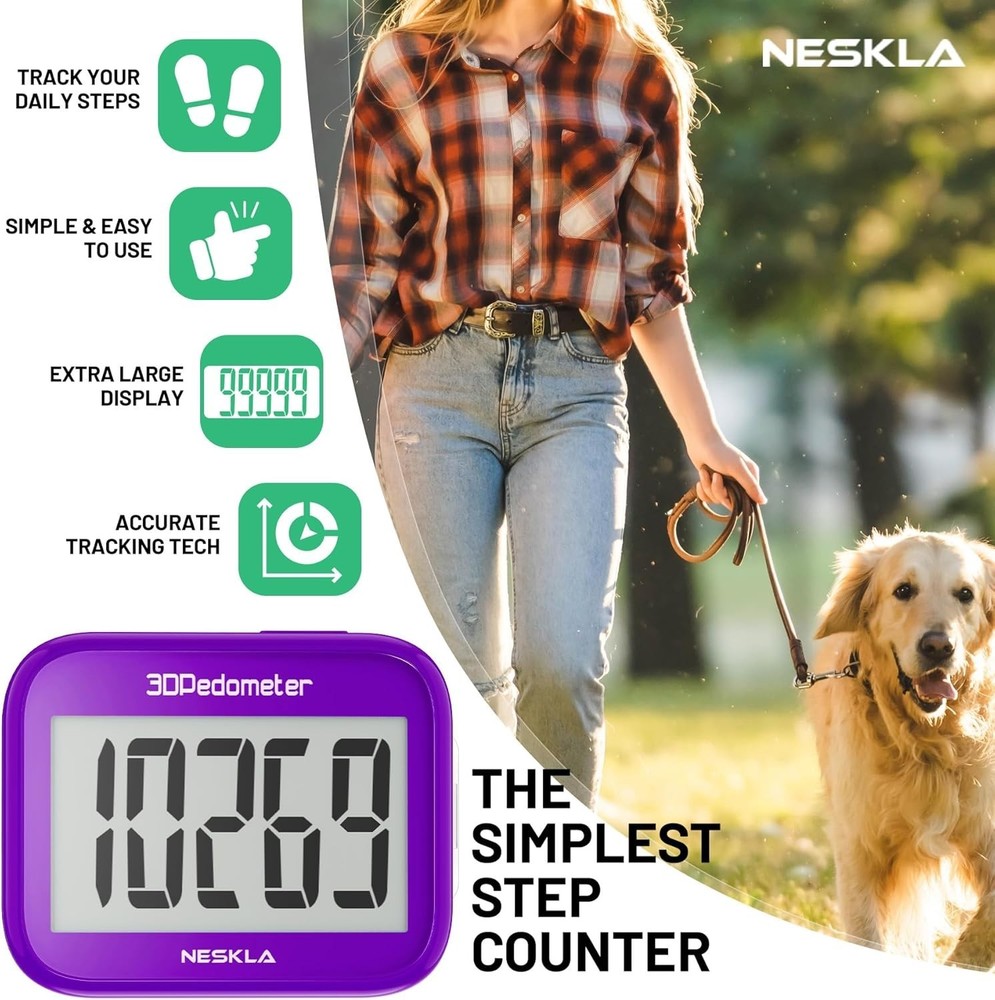 3D Pedometer for Walking, Simple Step Counter with Large Digital Display, Step T