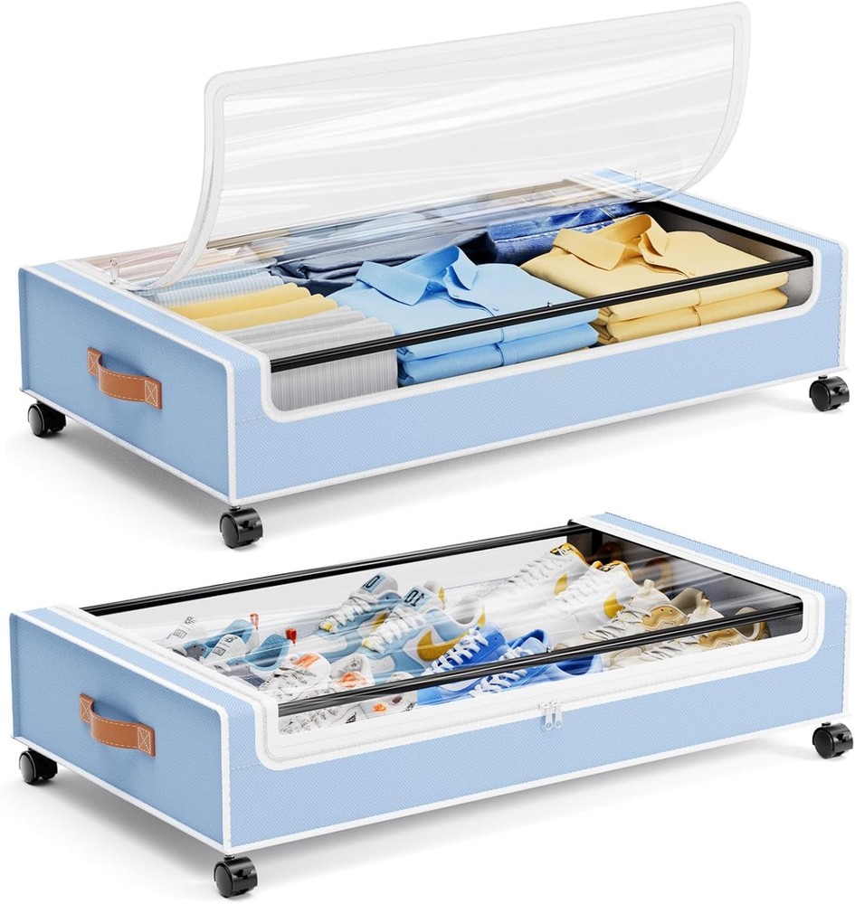 Under Bed Storage W/ Wheels 2 Pack Under Bed Storage Containers 60L Underbed