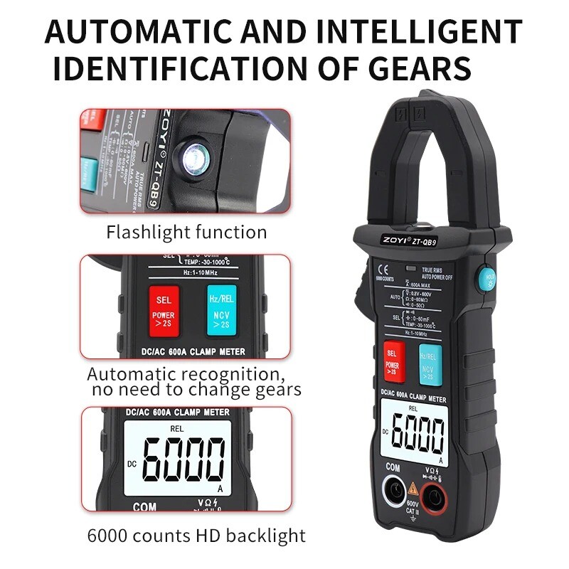 Digital Clamp Meter Professional 6000 Multimeter AC DC 600A Ohm Capacitance TEMP
