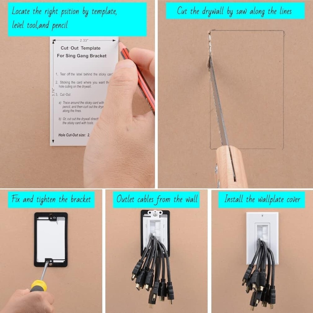 Brush Wall Plate Deco Bristle Insert with Mounting Bracket for Cables 30-Pack