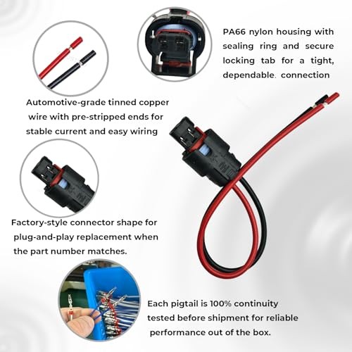 2-Pin Ignition Coil Connector Pigtail (Female), 2-Pack — Compatible with