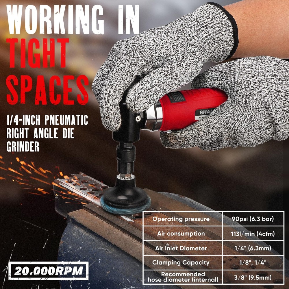 Right Angle Die Grinder, 90 Degree, 1/4" & 1/8" Collets, 24PCS Sanding Discs,...
