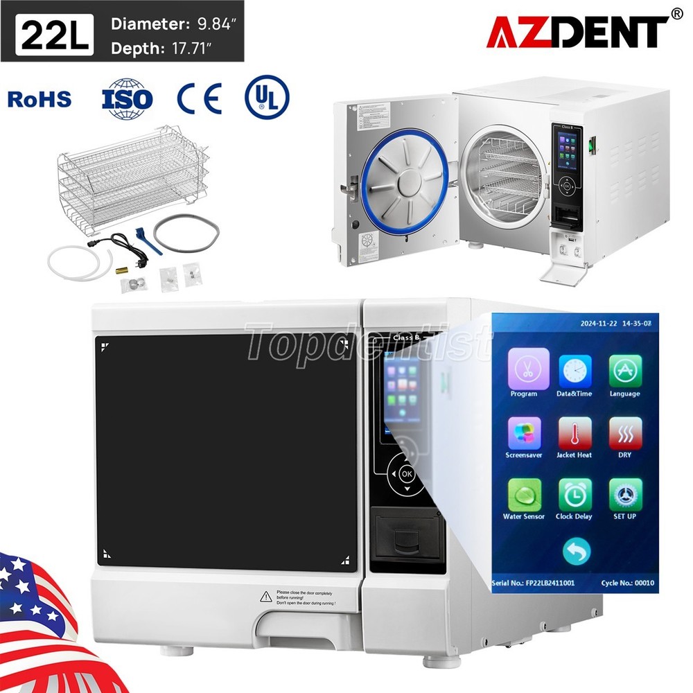 22L Dental Autoclave Steam Sterilizer Class B Vacuum Sterilization +Data Printer