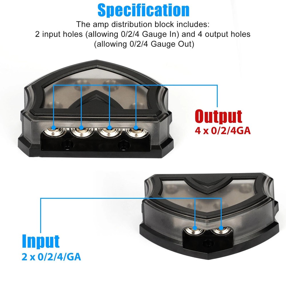 Protective 4-Way Distribution Block 2x 0/2/4 Gauge Input 4x Output Car Audio