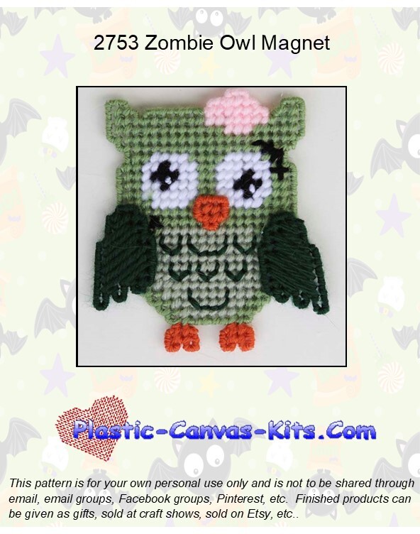 Zombie Owl Magnet-Plastic Canvas Pattern or Kit