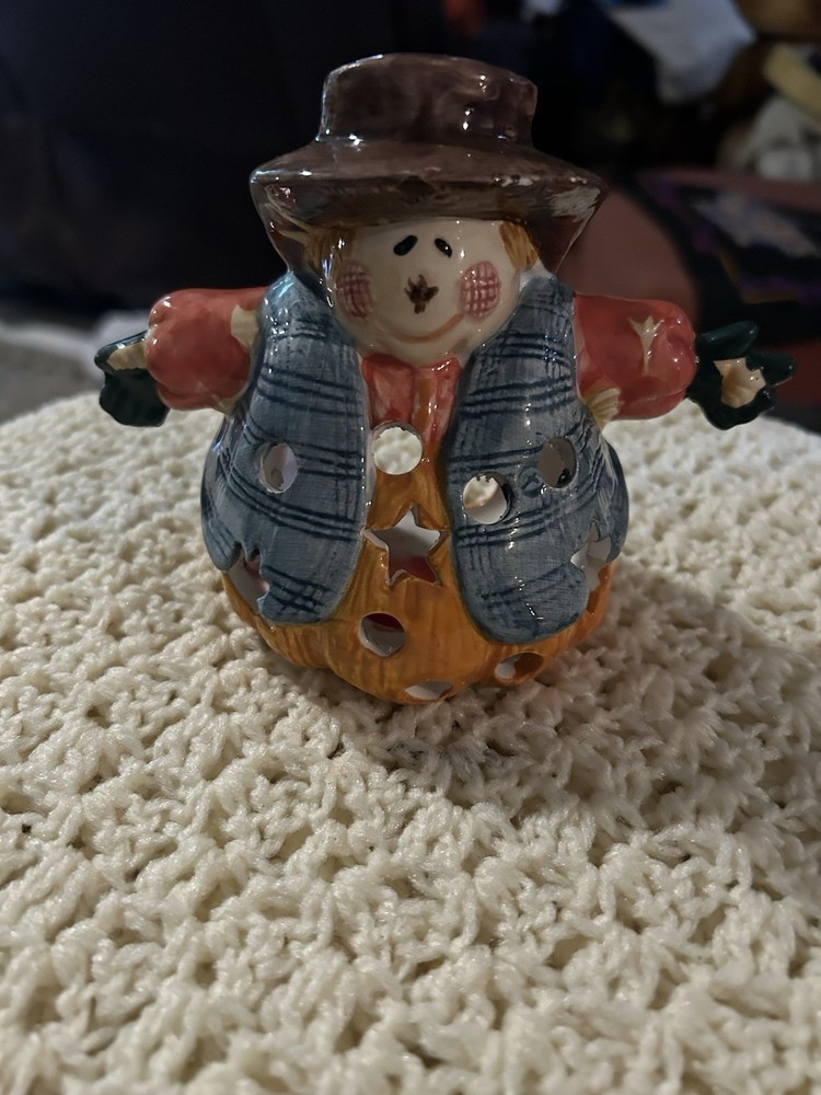 Ceramic Scarecrow Tea-Light Candle Holder - 5 in
