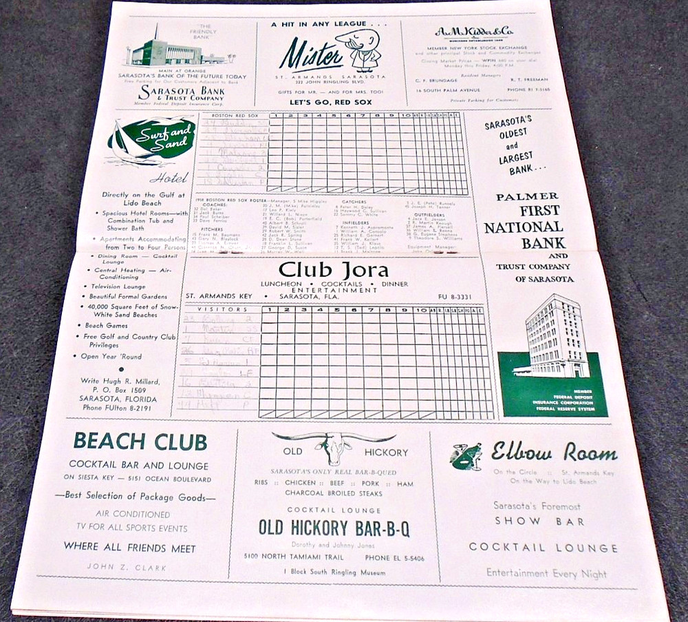 1958 BOSTON RED SOX PROGRAM SCORECARD / PROGRAM SPRING TRAINING MLB BASEBALL!