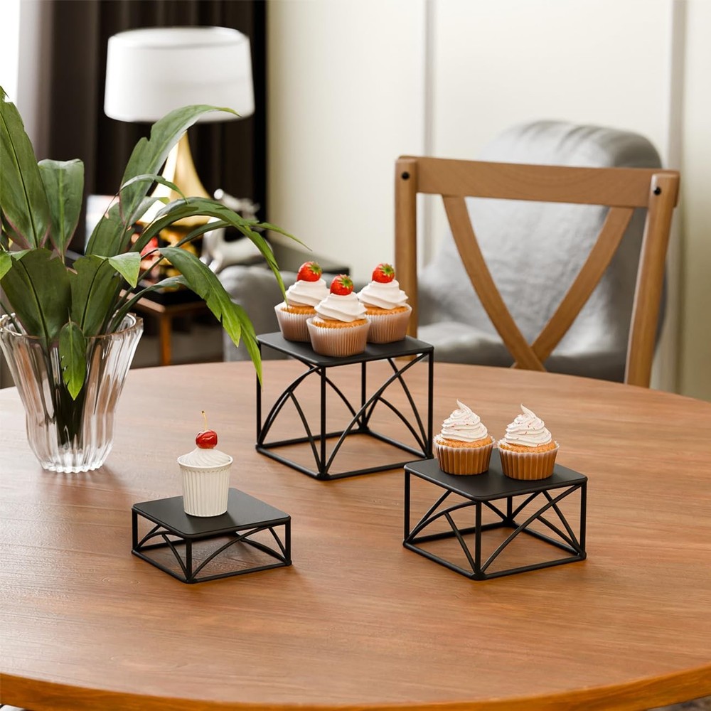 Dessert Tabletop Risers 6 Inch White Square Matte Wire Nesting Cupcake Risers...