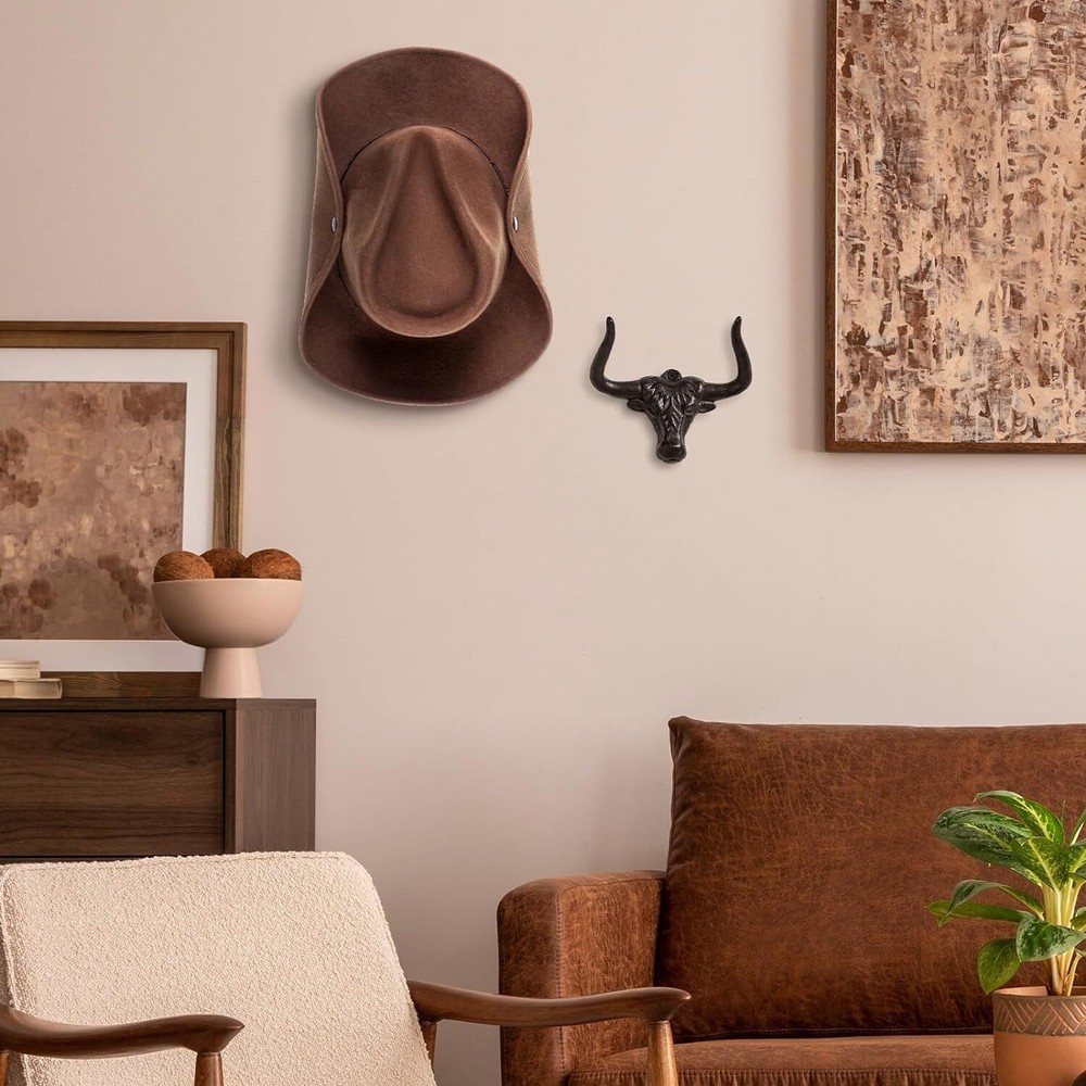 Cowboy Hat Rack for Wall 2 Pack Modern Cast Iron 2 Pack, Antique Rust