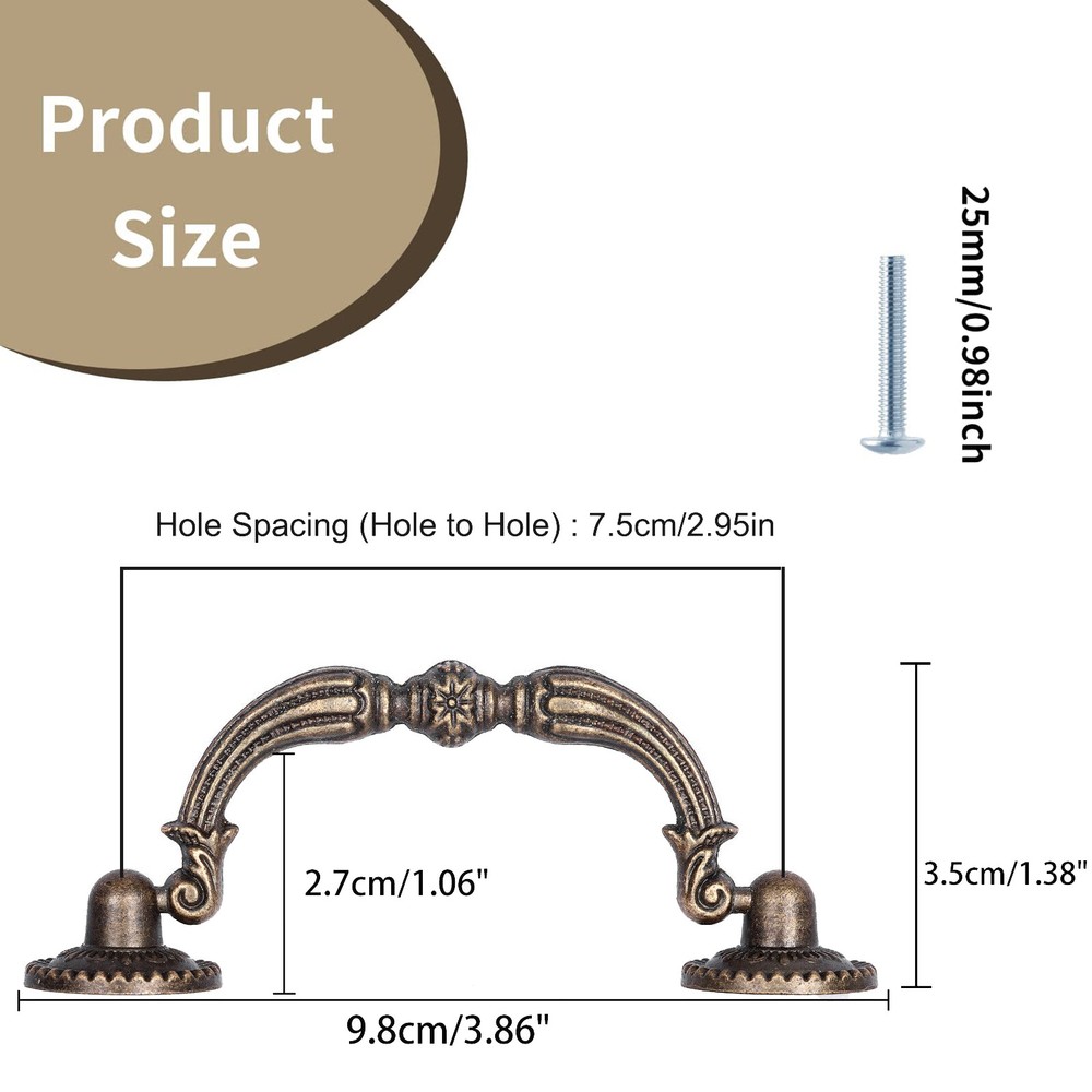 6Pack 3 Inch Bronze Vintage Drawer Pulls Handles Antique Drop Bail Cabinet Pulls