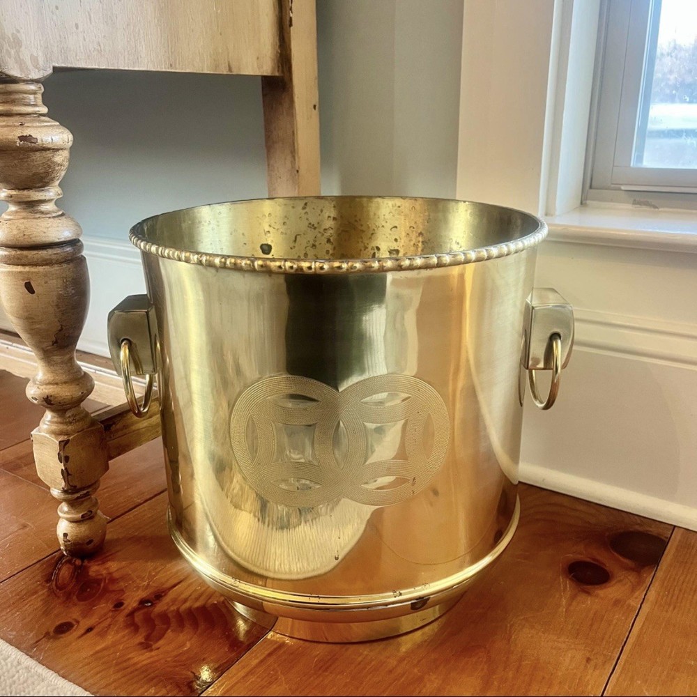 Large Solid Brass Double Happiness Planter with Bamboo Edge 🌿- Chinoiserie