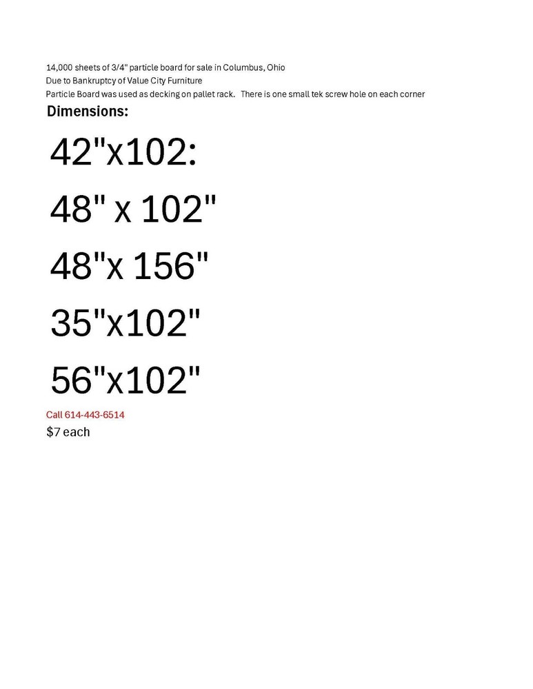 Particle Board 3/4” (14,000 sheets)