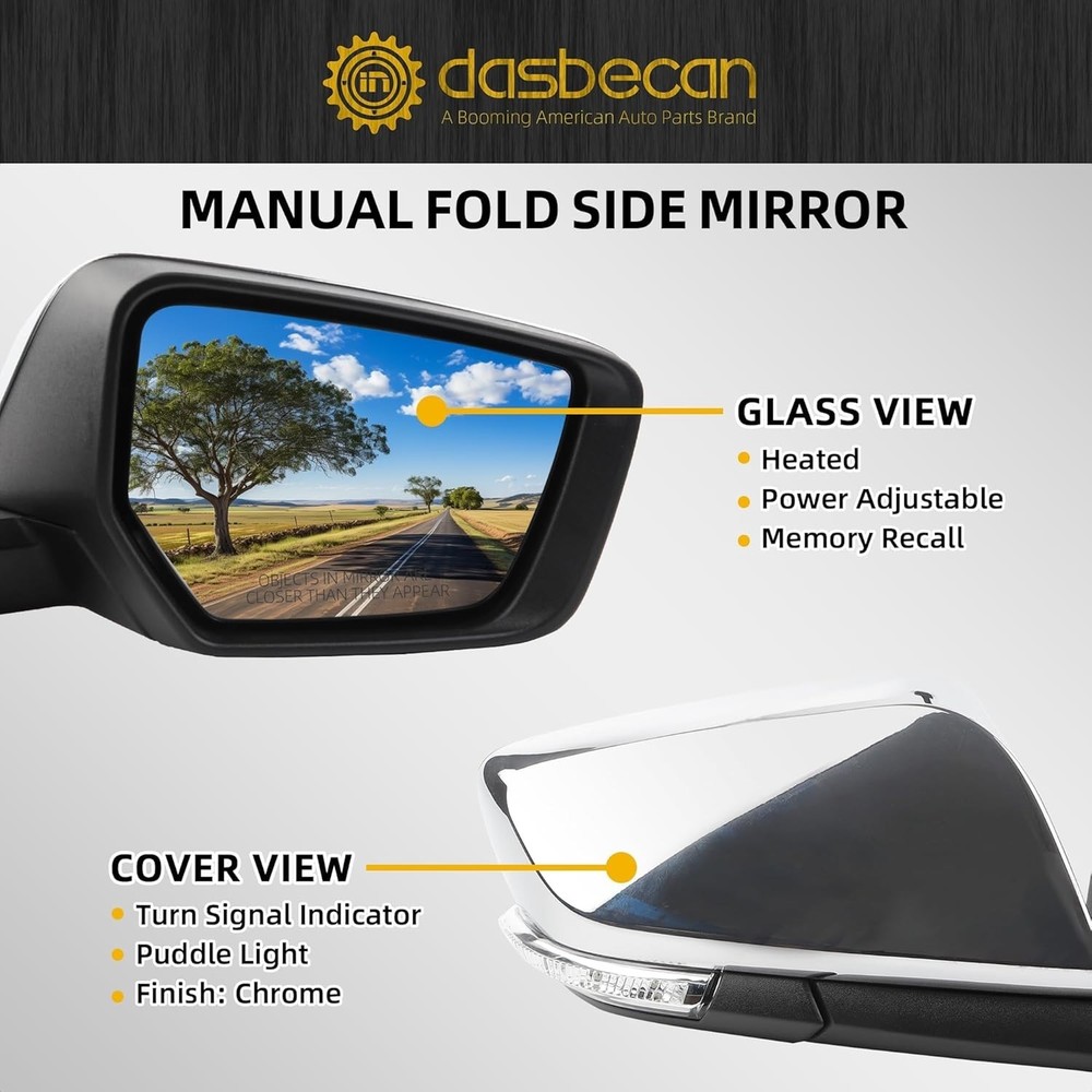 Right Mirror Compatible with Chevy Impala 2014-2020 Manual Passenger Side