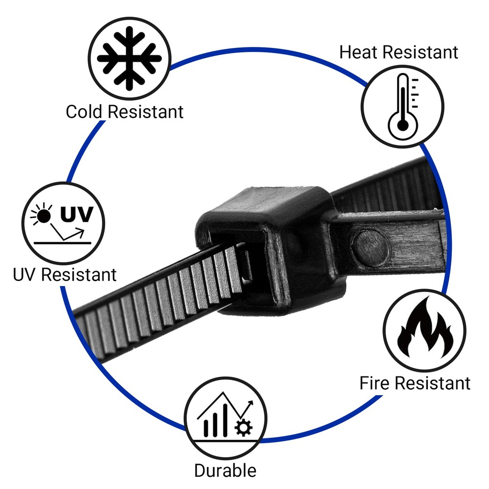 Zip Ties Assorted Sizes(6”+8”+10”), 300 Pack, Black Cable Ties, UV Resistant