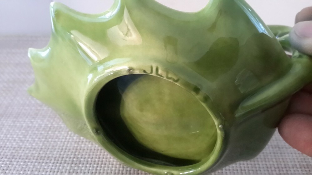 Handmade Glazed Ceramic Christmas Holly Leaf Candle Holder Signed EUC