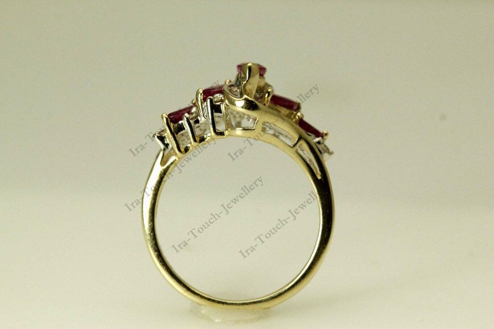 3Ct Marquise Cut Ruby Lab Created Engagement Cluster Ring 14K Yellow Gold Finish