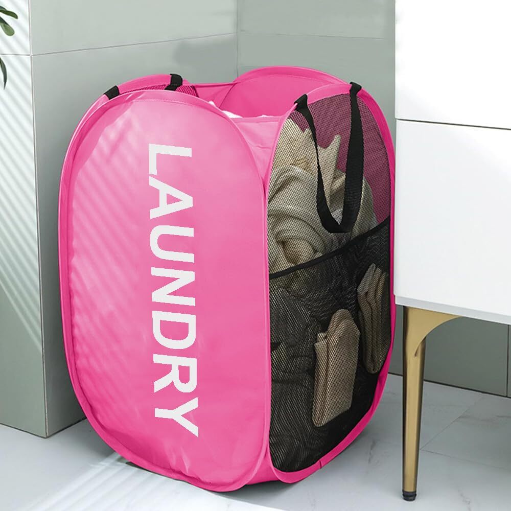 Pop Up Laundry Baskets 2 Pack Mesh Laundry Hampers with Handles Collapsible C...