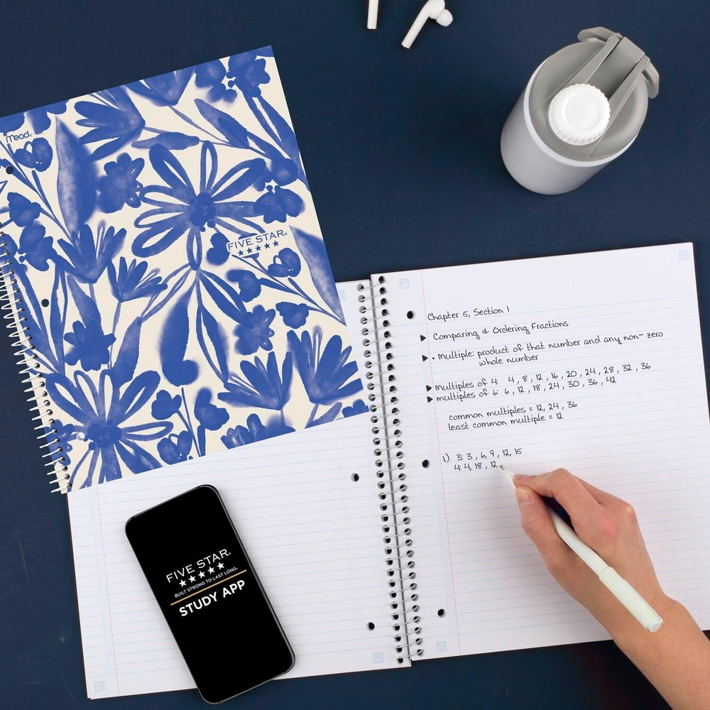 Five Star Spiral Notebooks + Study App, 2 Pack, 1 Subject, College Assorted
