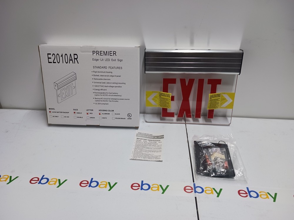 NEW PREMIER Lighting EDGE E2010AR 120/277 Edge-Lit LED Exit Sign Red Emergency