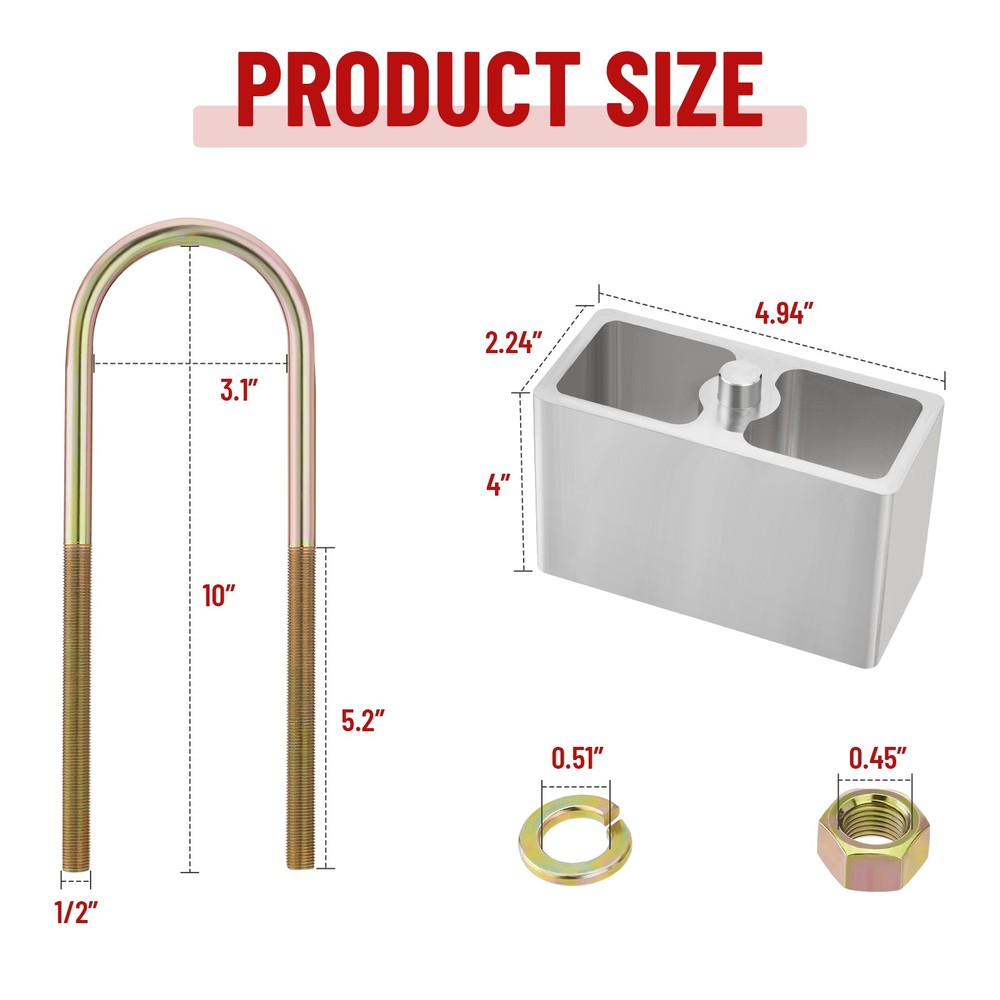 Universal Leaf Spring Lowering Block Kit 4" Drop with U-Bolts & Hardware