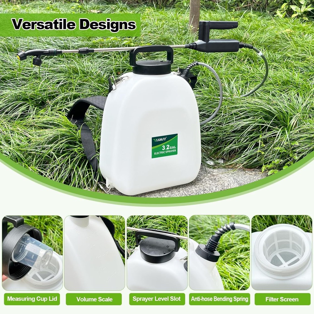 Battery Powered Sprayer 3.2 Gallon Backpack Sprayer W/ 3 Adjustable Forces
